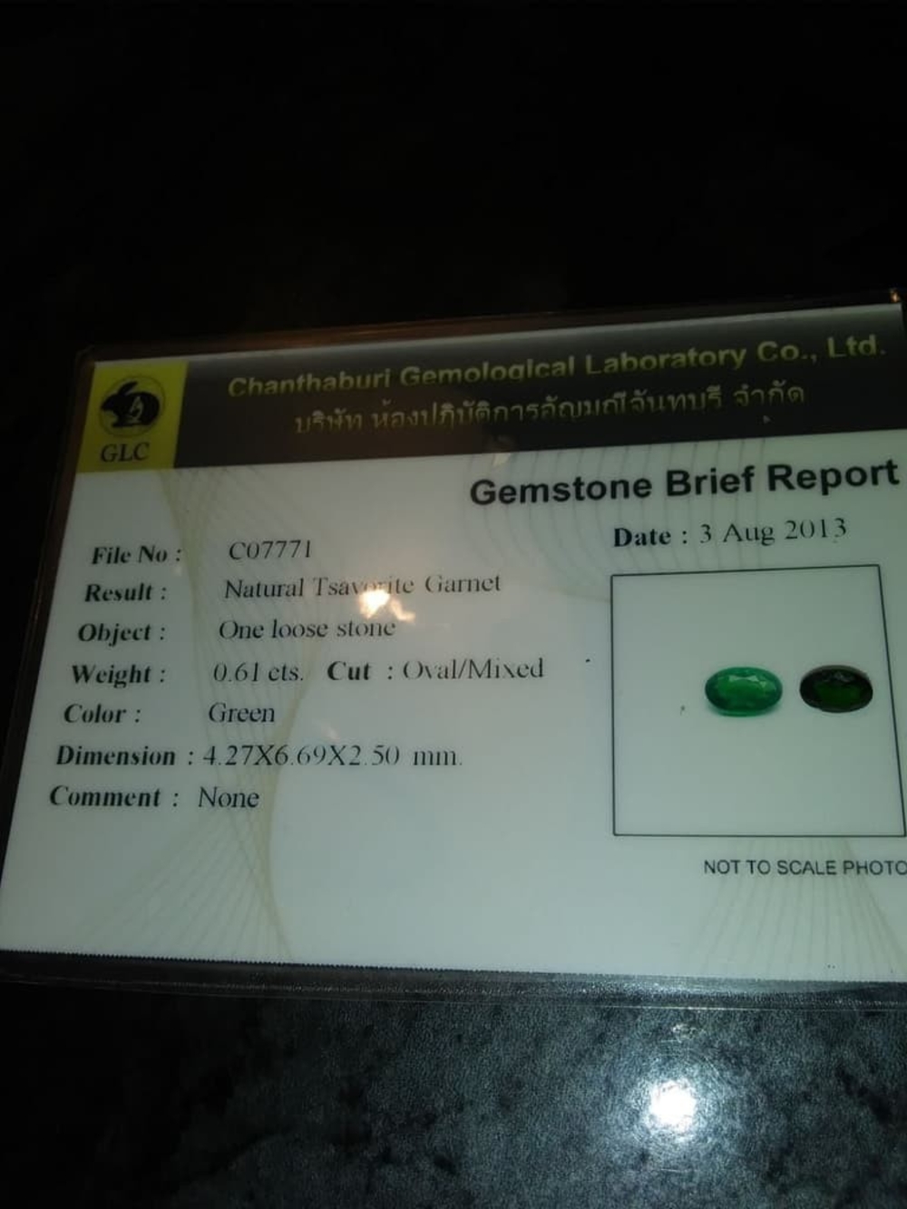 Lab Certified .61 Oval DEEP GREEN Tsavorite Garnet - Picture 5 of 5